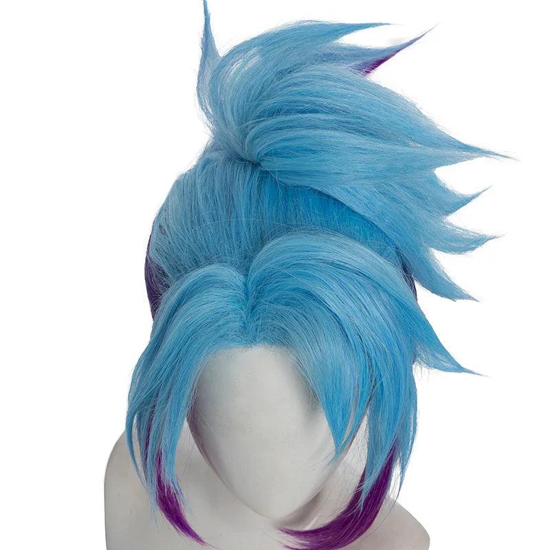 LOL Star Guardian Akali Cosplay Wig 40cm Mixed Color Women Cosplay Wigs with Ponytail Heat Resistant Synthetic Hair