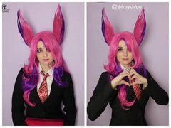 LOL Star Guardian Xayah Cosplay Wig The Rebel Wigs 65cm Long Pink Purple Wig with Ears Heat Resistant Synthetic Hair