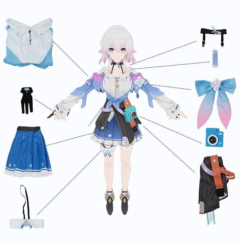 March 7th Cosplay Costume  Game Honkai Star Rail Cute Blue Women Dress Halloween Carnival Party Sailor Uniform