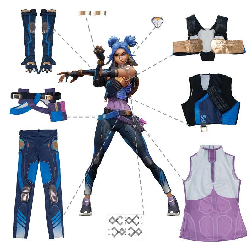 Neon Cosplay Costume Game Valorant Neon Cosplay Costume Blue Women Combat Uniform Halloween Party Outfit Full Set