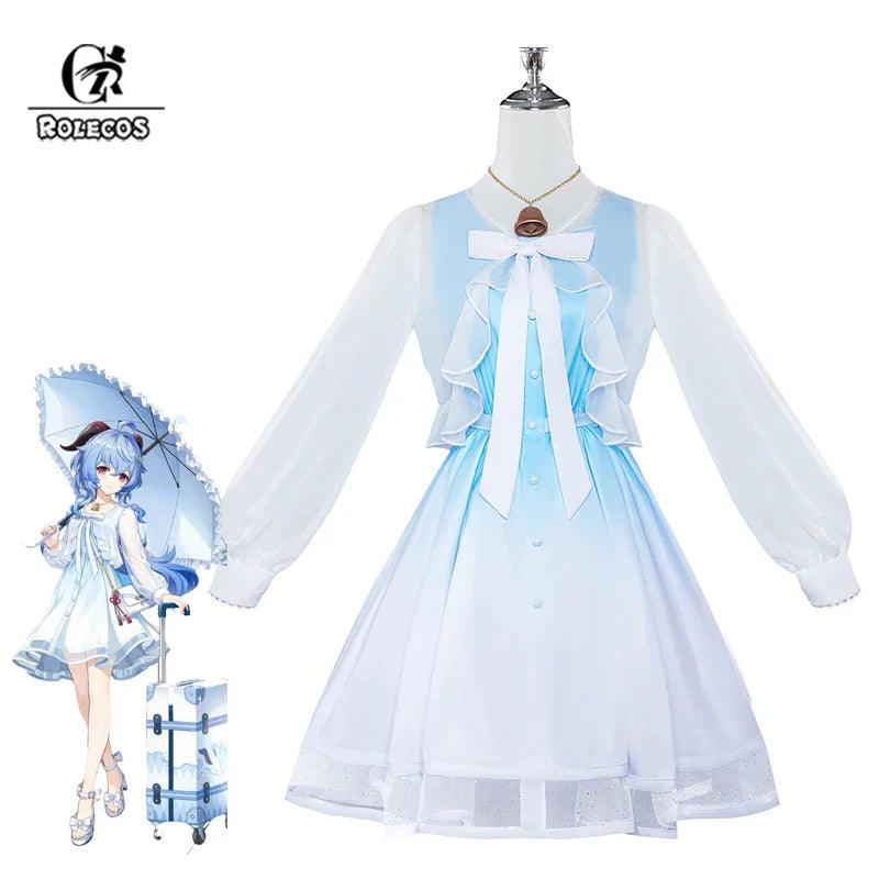 Original Game Genshin Impact Ganyu Dress Blue And White Gradient Elegant Women Dress Halloween Party Cosplay Costume