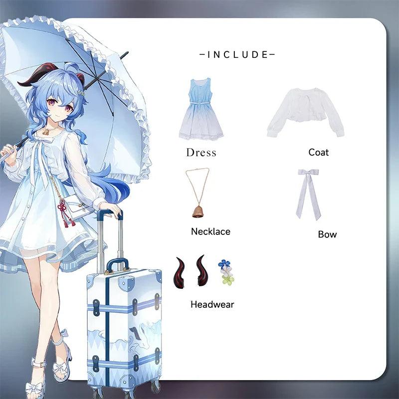 Original Game Genshin Impact Ganyu Dress Blue And White Gradient Elegant Women Dress Halloween Party Cosplay Costume