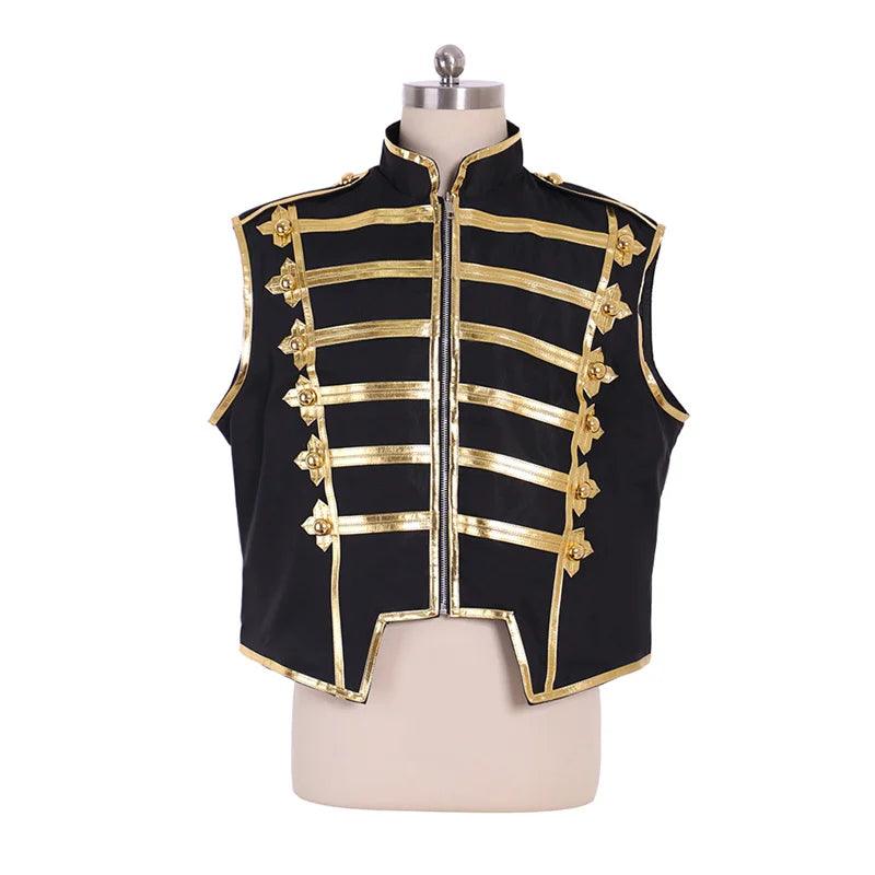 Men's Punk Marching Band Drummer Parade Jacket - Sleeveless Military Vest Costume | Coscosmos Cosplay Series