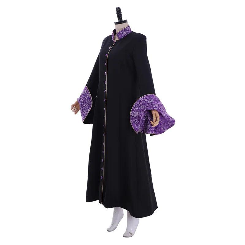 Medieval Priestess Robe Costume - Women’s Black Trumpet Sleeve Clergy Cassock with Cloak | Coscosmos Cosplay Series