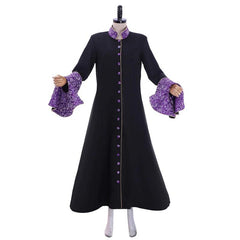 Medieval Priestess Robe Costume - Women’s Black Trumpet Sleeve Clergy Cassock with Cloak | Coscosmos Cosplay Series