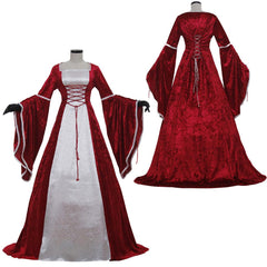 Renaissance Queen Cosplay Irish Deluxe Velvet Dress Victorian Medieval Long Dress Retro Fancy Gown Halloween Costume - Red