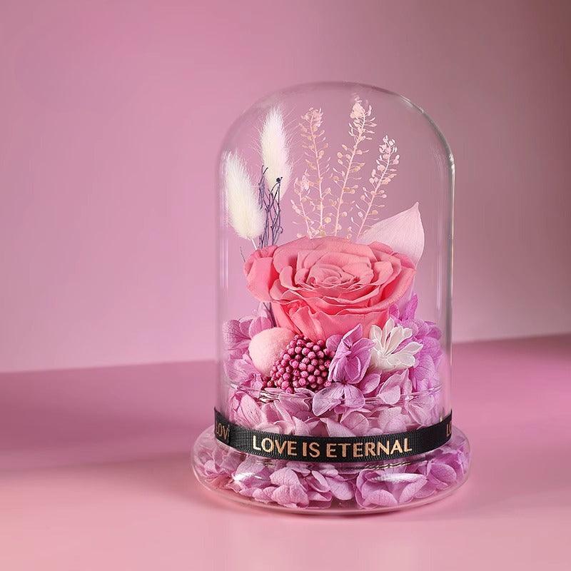 Pure Love Eternal Preserved Rose Glass Dome Gift Box - Blue Enchanted Rose Bouquet for Weddings, Birthdays Size12*17CM