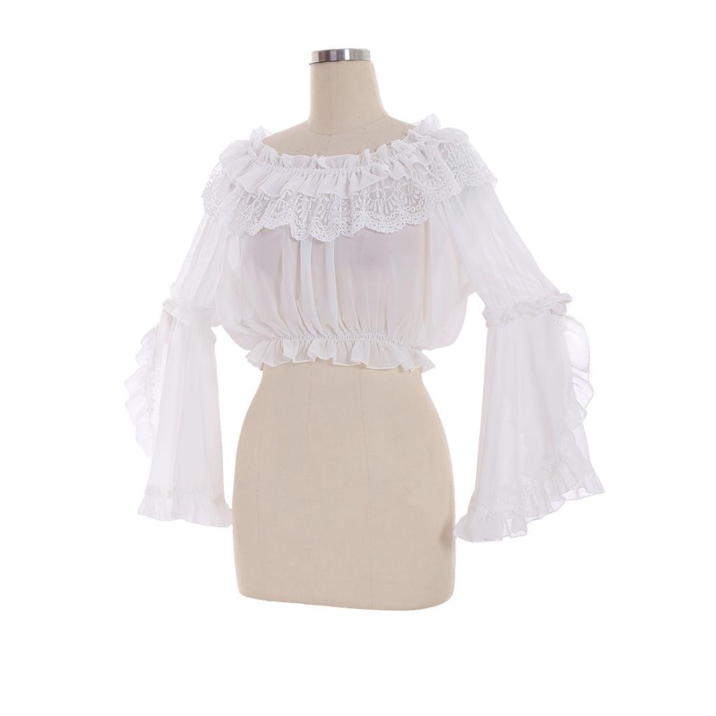 Lolita Strapless Shirt Blouse Chiffon Trumpet Sleeves for Women Girls