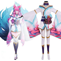 Ahri Spirit Blossom Cosplay Costume | League of Legends Nine - Tailed Fox Role Play Dress for Women - Coscosmos