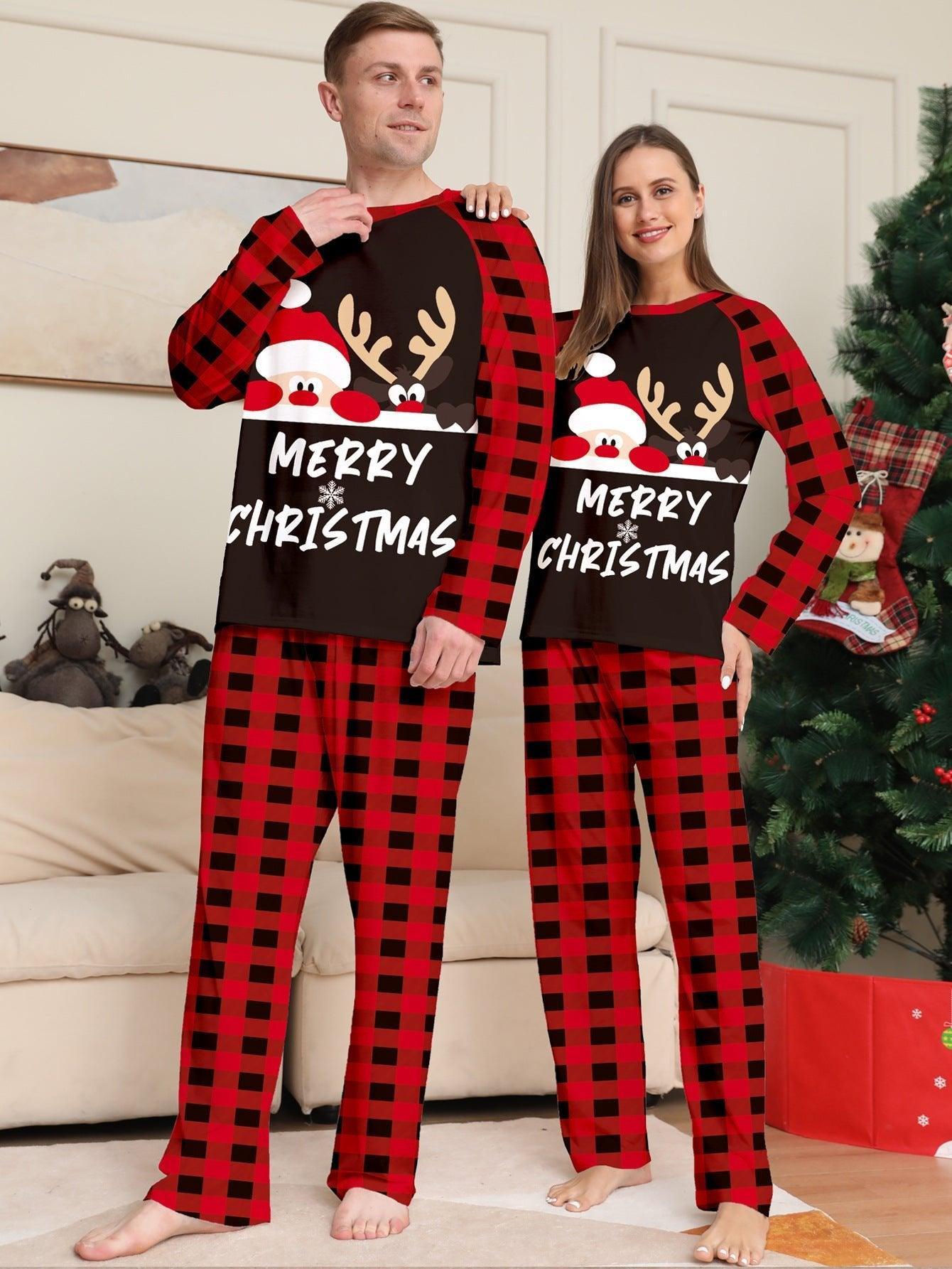 Amazon autumn new cute letter printing Christmas parent - child set foreign trade European and AmericACute Letter Print Christmas Family Matching Pajamas Set | Plaid Loungewear for Kids & Parents | Coscomosan plaid loungewear pajamas - Coscosmos