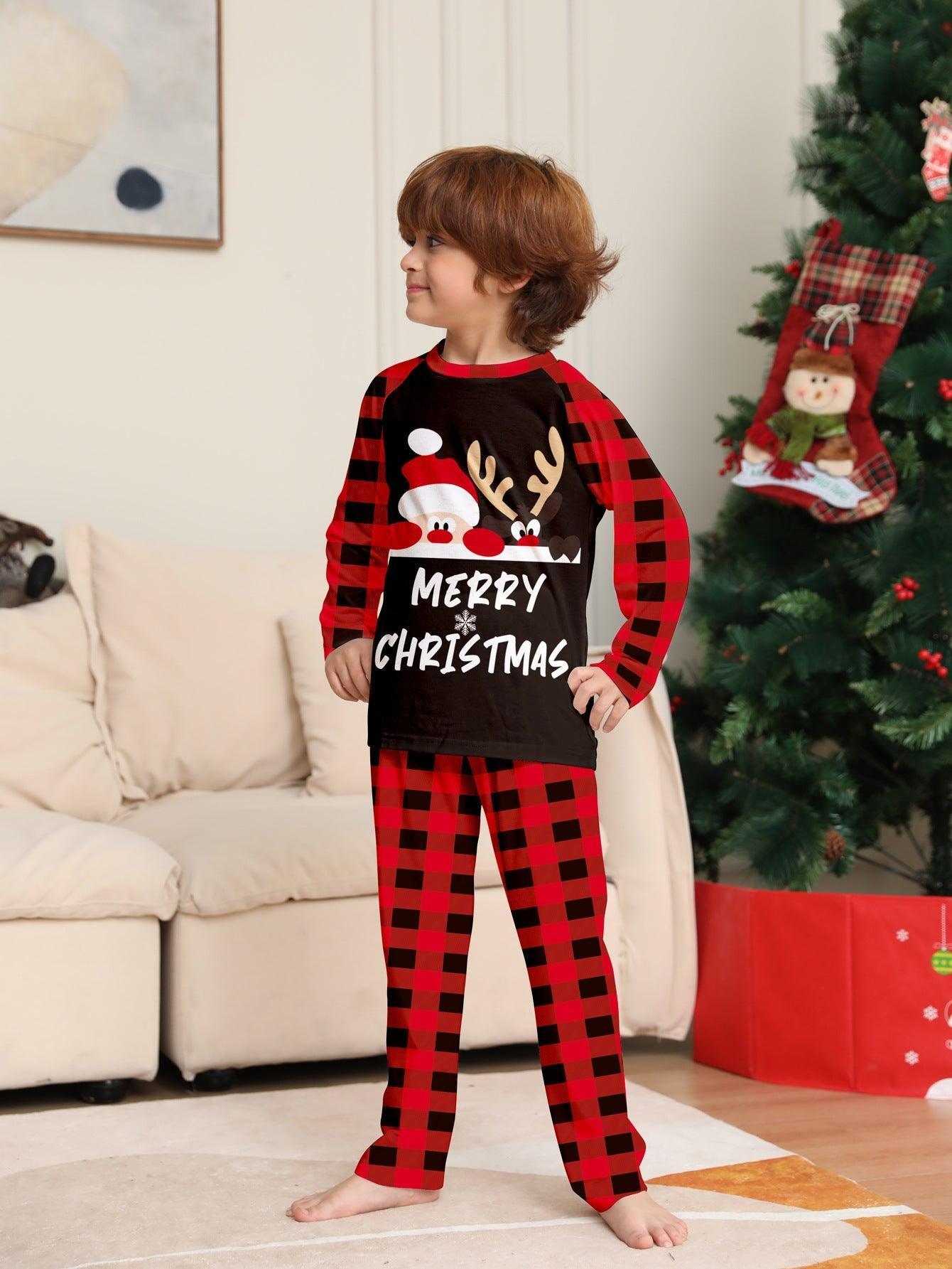 Amazon autumn new cute letter printing Christmas parent - child set foreign trade European and AmericACute Letter Print Christmas Family Matching Pajamas Set | Plaid Loungewear for Kids & Parents | Coscomosan plaid loungewear pajamas - Coscosmos