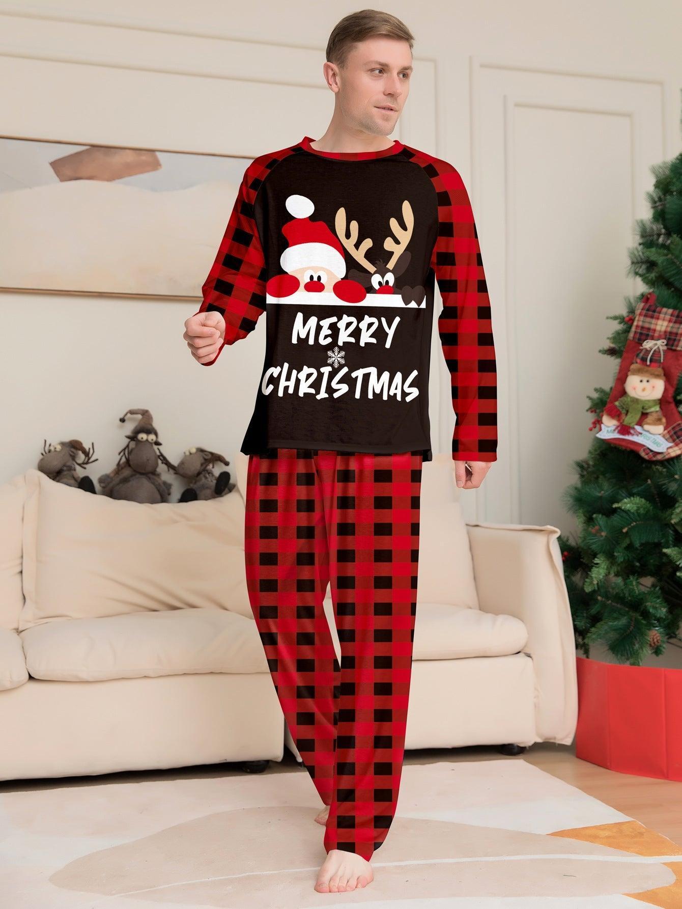 Amazon autumn new cute letter printing Christmas parent - child set foreign trade European and AmericACute Letter Print Christmas Family Matching Pajamas Set | Plaid Loungewear for Kids & Parents | Coscomosan plaid loungewear pajamas - Coscosmos