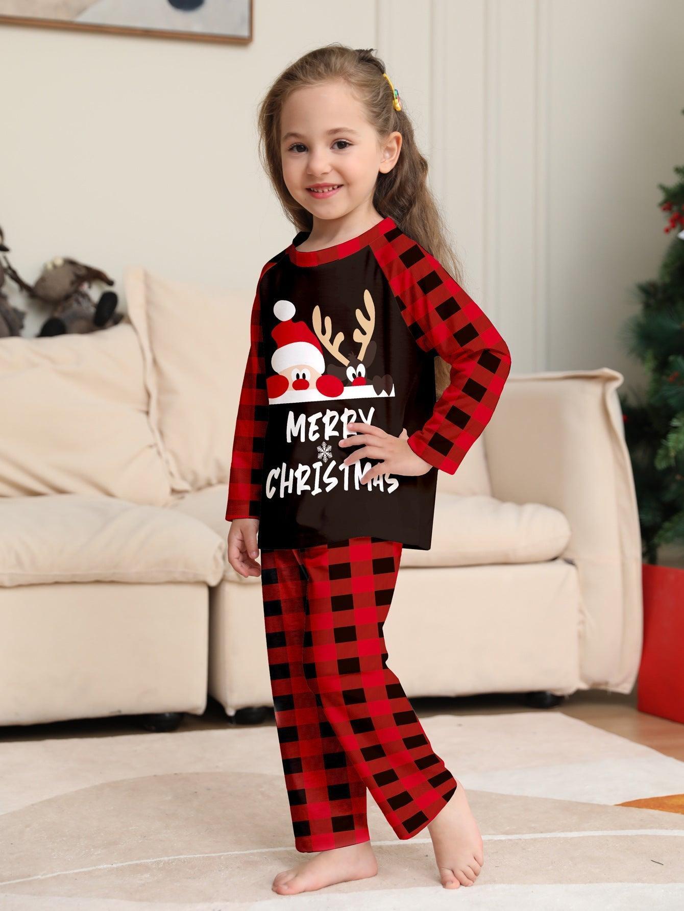 Amazon autumn new cute letter printing Christmas parent - child set foreign trade European and AmericACute Letter Print Christmas Family Matching Pajamas Set | Plaid Loungewear for Kids & Parents | Coscomosan plaid loungewear pajamas - Coscosmos