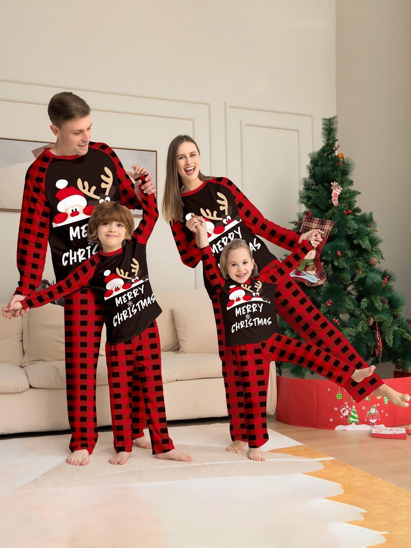 Amazon autumn new cute letter printing Christmas parent - child set foreign trade European and AmericACute Letter Print Christmas Family Matching Pajamas Set | Plaid Loungewear for Kids & Parents | Coscomosan plaid loungewear pajamas - Coscosmos