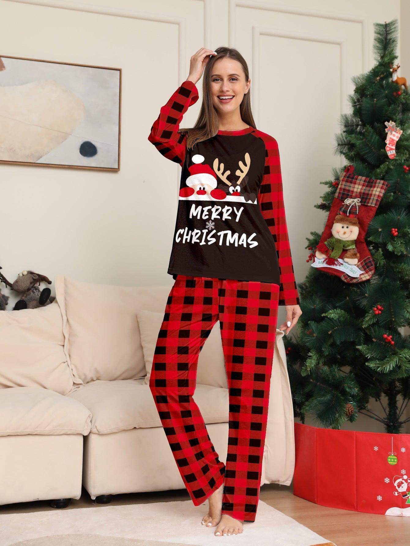 Amazon autumn new cute letter printing Christmas parent - child set foreign trade European and AmericACute Letter Print Christmas Family Matching Pajamas Set | Plaid Loungewear for Kids & Parents | Coscomosan plaid loungewear pajamas - Coscosmos