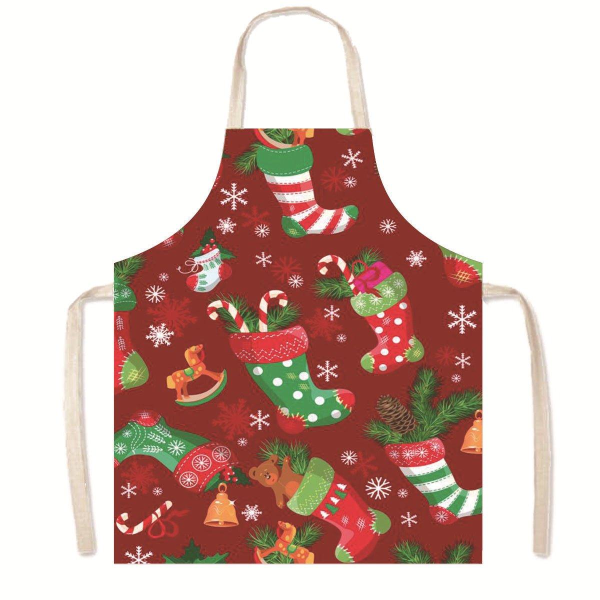 Amazon Nordic Christmas Apron Kitchen Party Anti - Fouling Apron Snowman Bells Elk Santa Jacket - Coscosmos