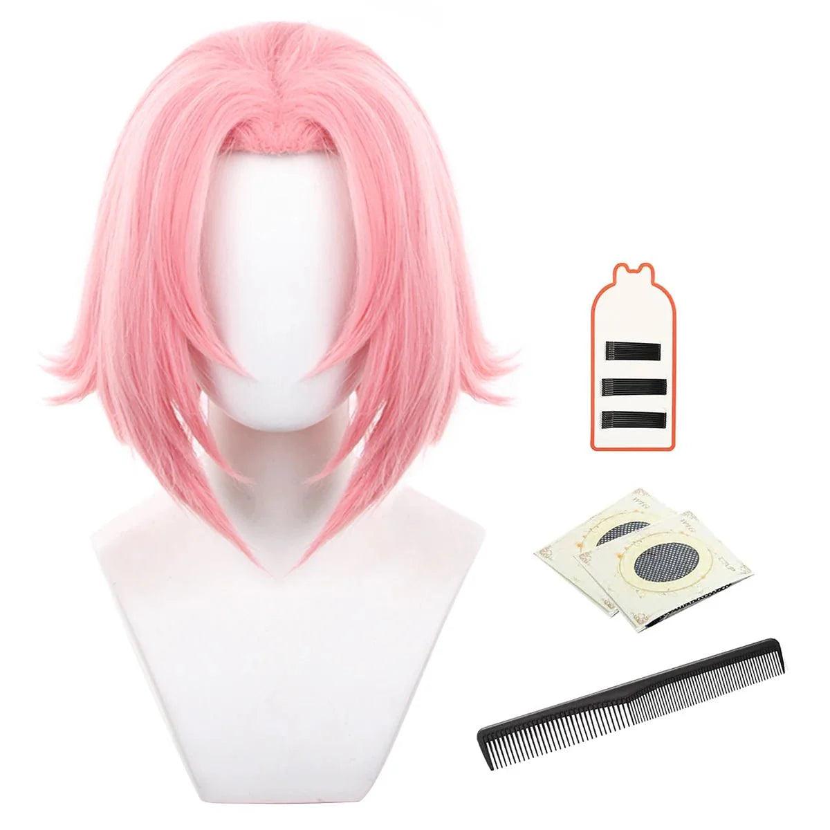 Anime Haruno Sakura Cosplay Wig Rose Net Synthetic Fiber Adjustable Size Heat Resistant Cap Christmas - Coscosmos