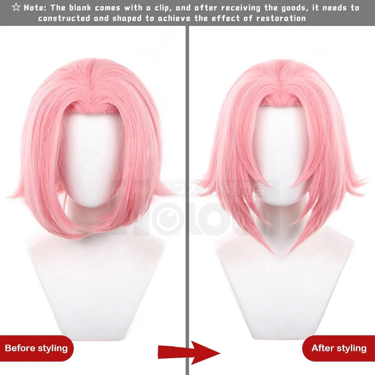 Anime Haruno Sakura Cosplay Wig Rose Net Synthetic Fiber Adjustable Size Heat Resistant Cap Christmas - Coscosmos