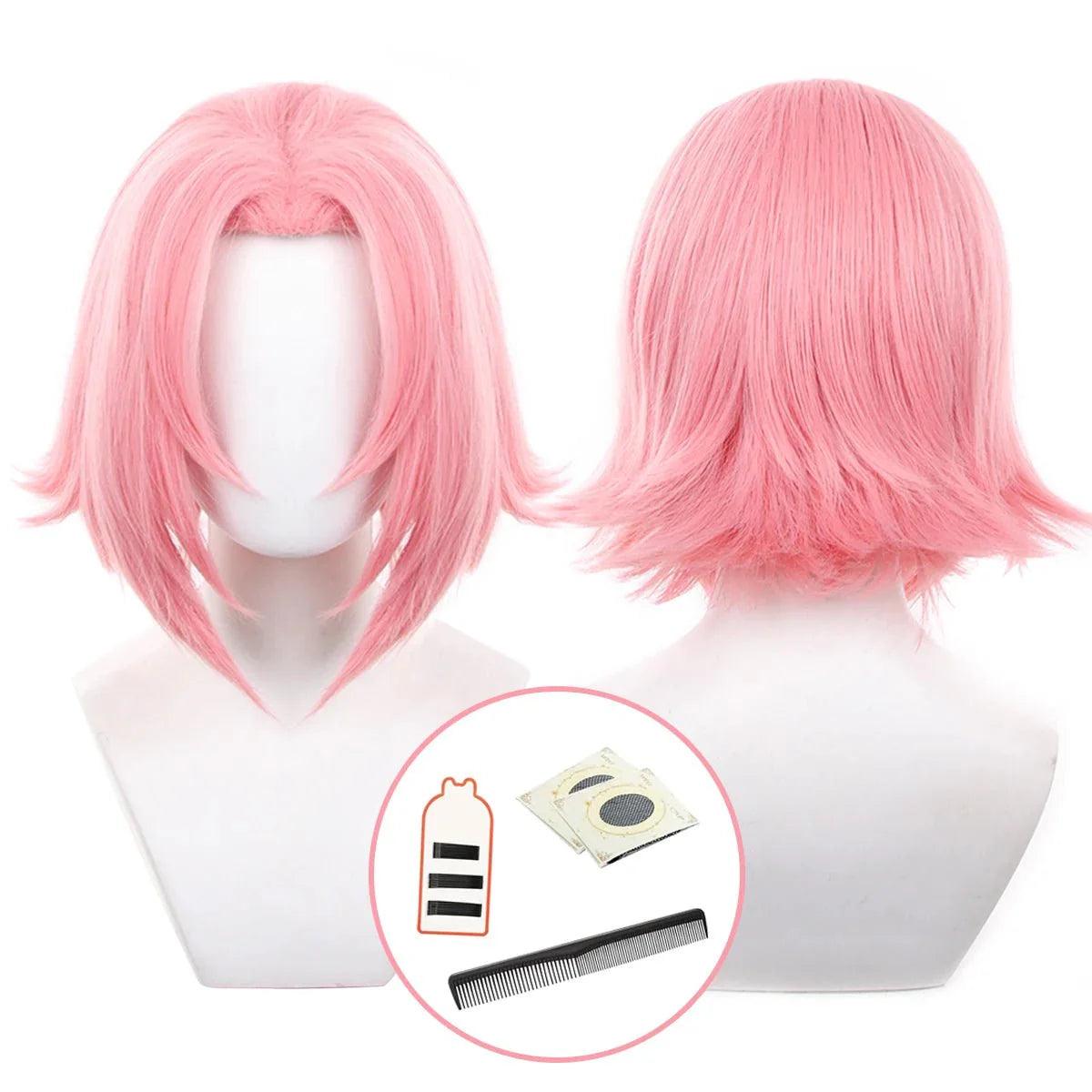 Anime Haruno Sakura Cosplay Wig Rose Net Synthetic Fiber Adjustable Size Heat Resistant Cap Christmas - Coscosmos