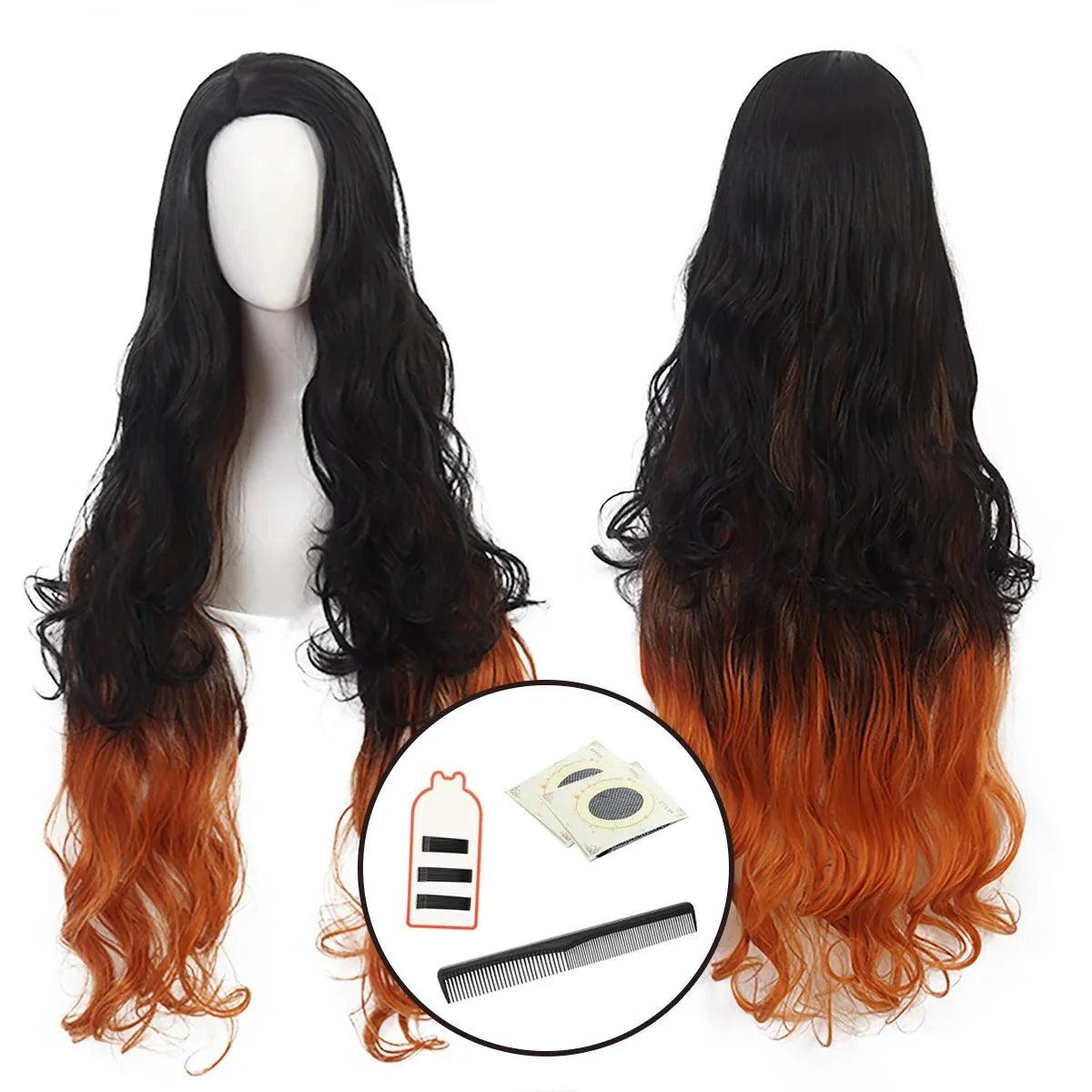 Anime Kamado Nezuko Cosplay Wig Rose Net Synthetic Fiber Adjustable Size Heat Resistant Cap Comb Halloween Cos Convention - Coscosmos