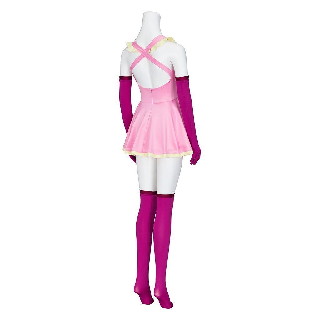 Anime Me!Me!Me! MeMeMe - chan Cosplay Pink Dress with Gloves & Stockings | Women Girls Halloween Costume - Coscosmos