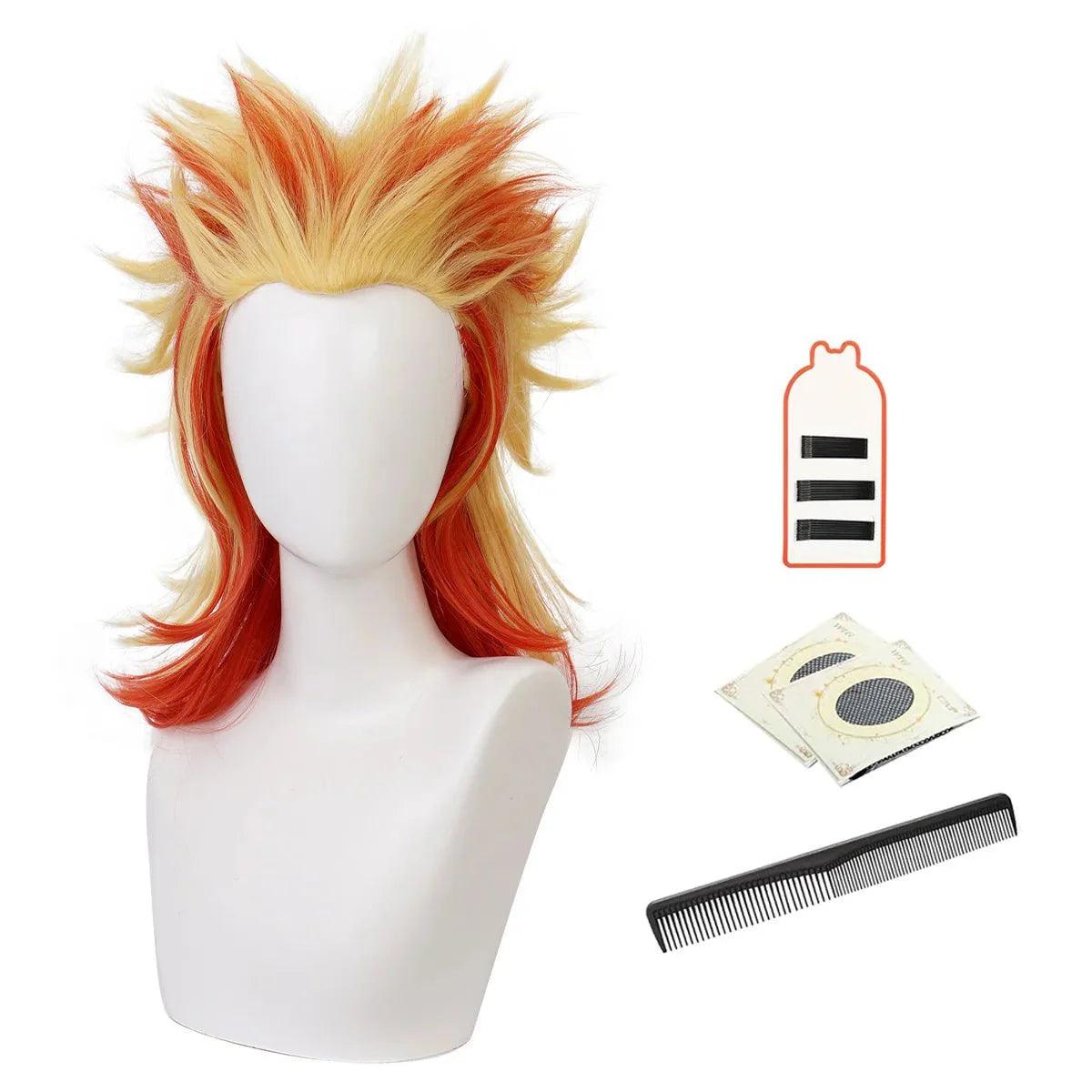 Anime Rengoku Kyoujurou Cosplay Wig Rose Net Synthetic Fiber Adjustable Size Heat Resistant Cap Comb Halloween Cos - Coscosmos