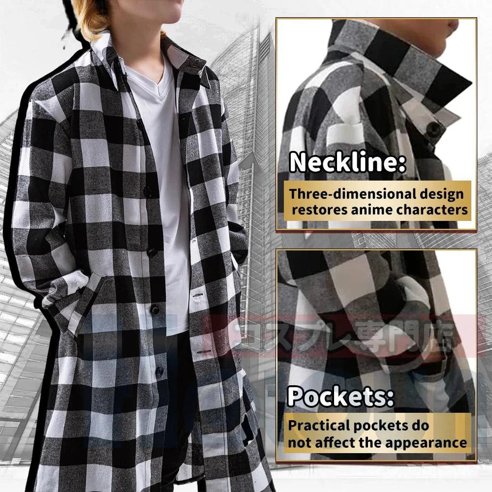 Anime Tokyo Manji Gang Manjiro Sano Mikey Cosplay Costume Long Sleeve Plaid Shirts Blouses Coat Daily Casual Wear - Coscosmos