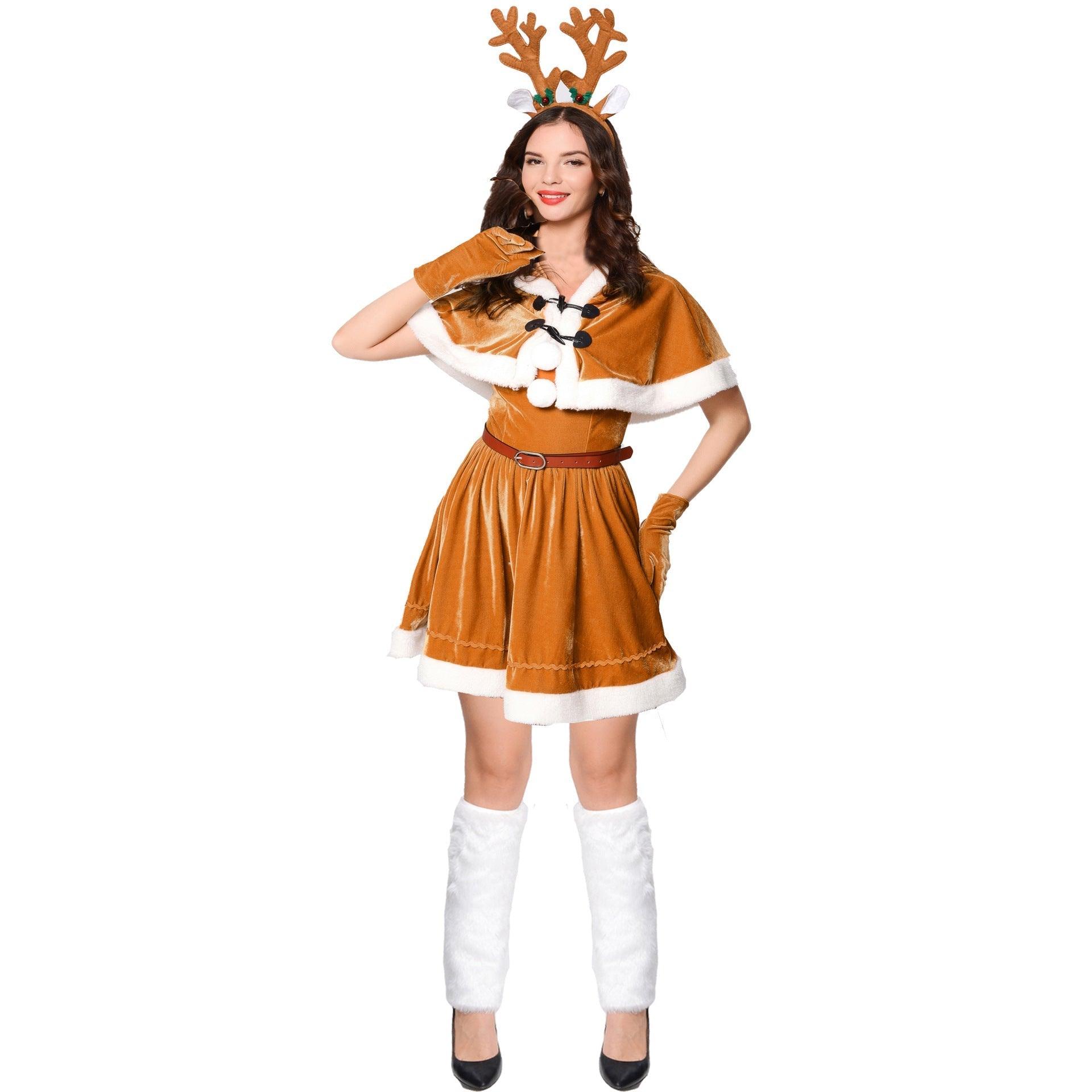 Antlers Shawl Queen Christmas Costume, Red Elk Stage Show, Party Costume, Deer Headdress Christmas Costume - Coscosmos