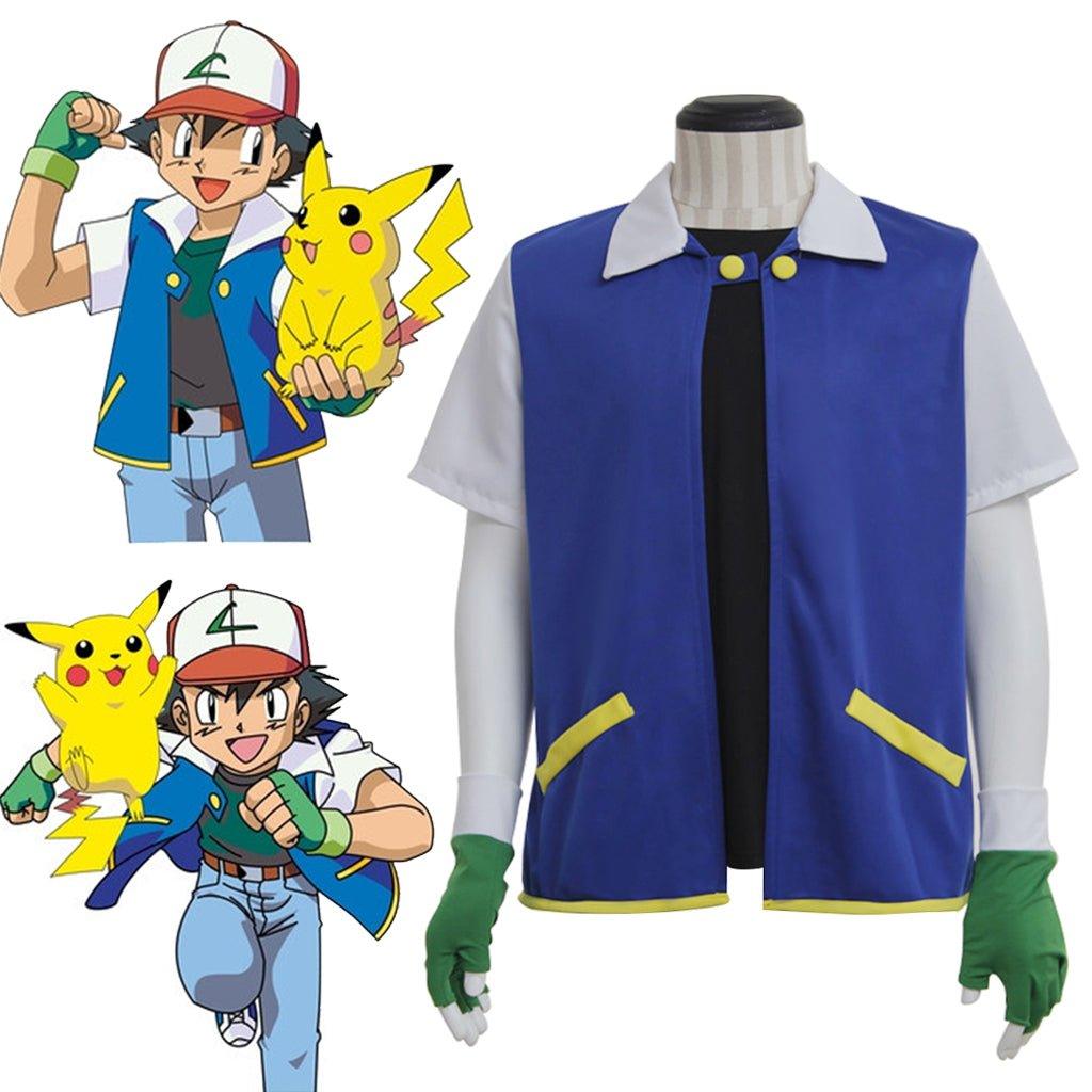 Ash Ketchum Pokemon Blue and White Jacket - Iconic Anime Cosplay Outfit - Coscosmos