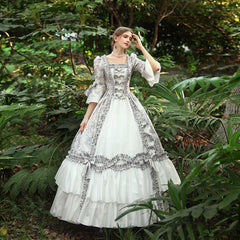 Azure Court Brocade - Enchanting Gown for Royal Occasions - Coscosmos