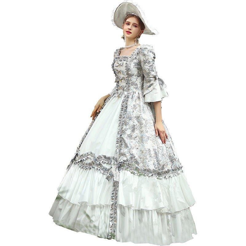 Azure Court Brocade - Enchanting Gown for Royal Occasions - Coscosmos