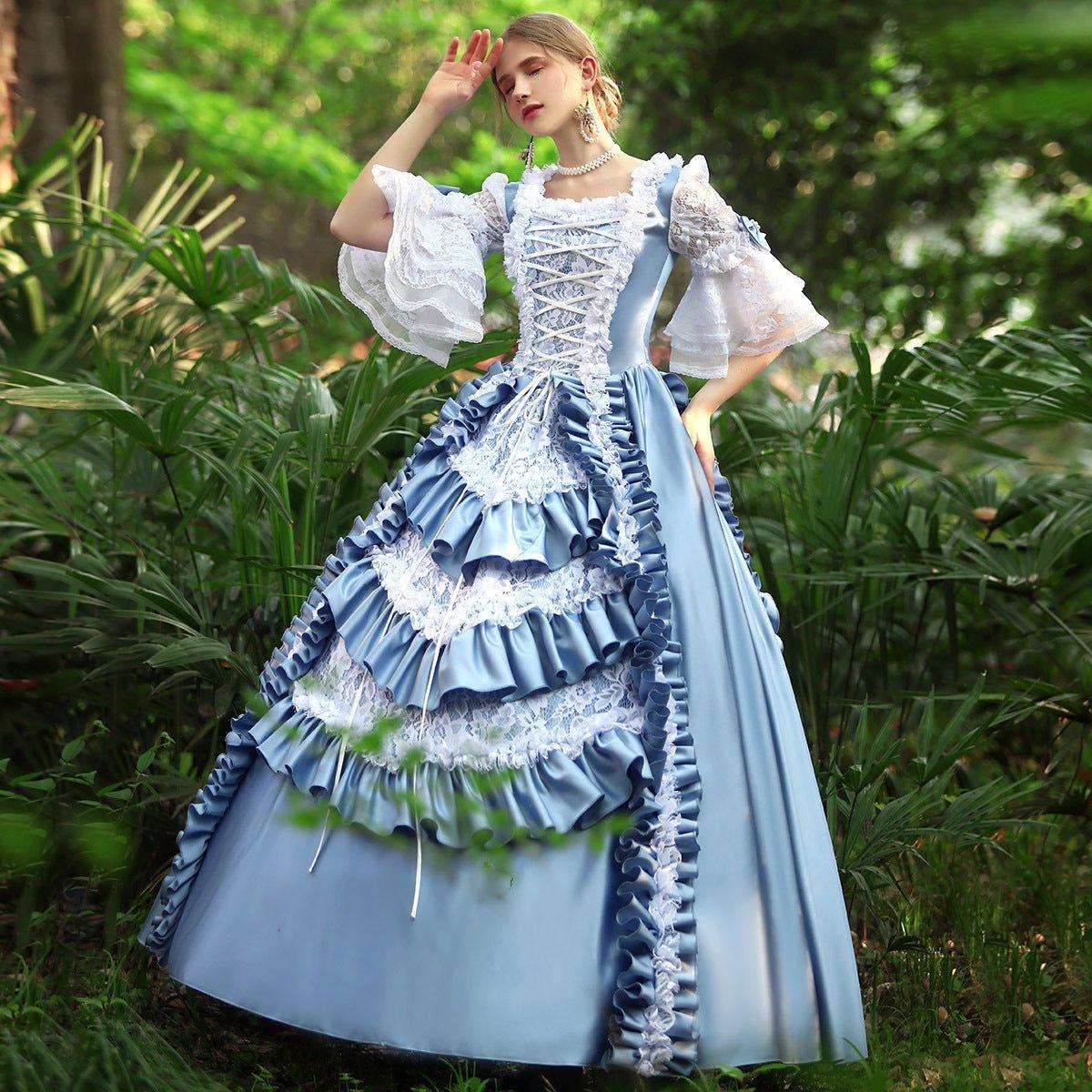 Azure Elegance - French - inspired Court Gown for Queenly Events - Coscosmos