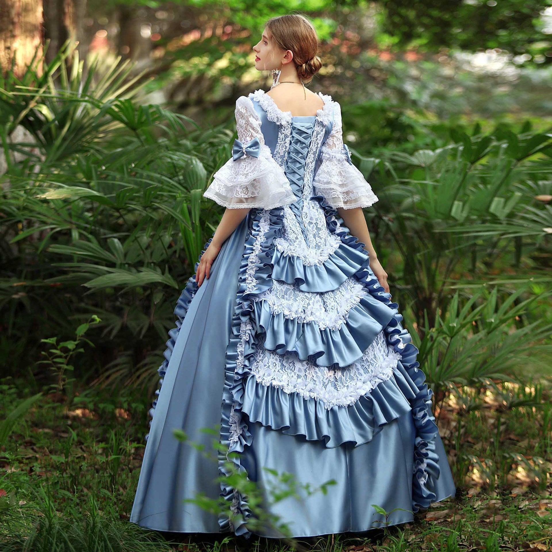 Azure Elegance - French - inspired Court Gown for Queenly Events - Coscosmos