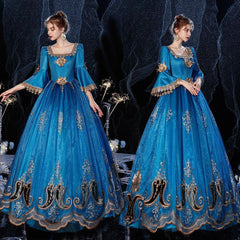 Azure Victorian Gown: 24th Edition European Court Costume for Theater and Photography - Coscosmos