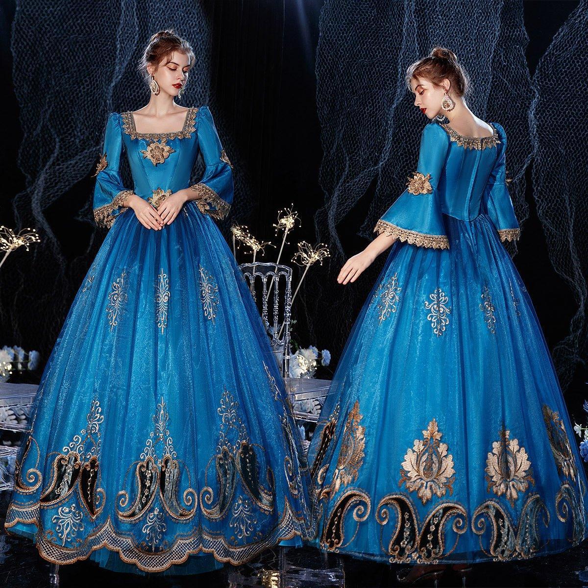 Azure Victorian Gown: 24th Edition European Court Costume for Theater and Photography - Coscosmos