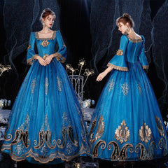 Azure Victorian Gown: 24th Edition European Court Costume for Theater and Photography - Coscosmos