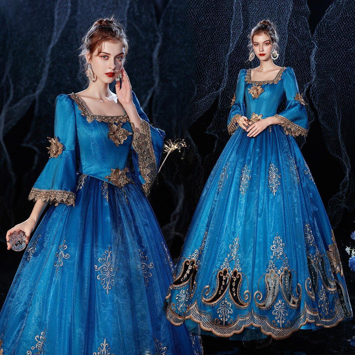 Azure Victorian Gown: 24th Edition European Court Costume for Theater and Photography - Coscosmos