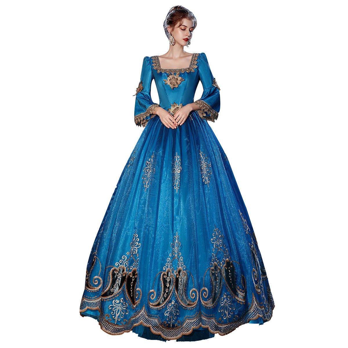 Azure Victorian Gown: 24th Edition European Court Costume for Theater and Photography - Coscosmos