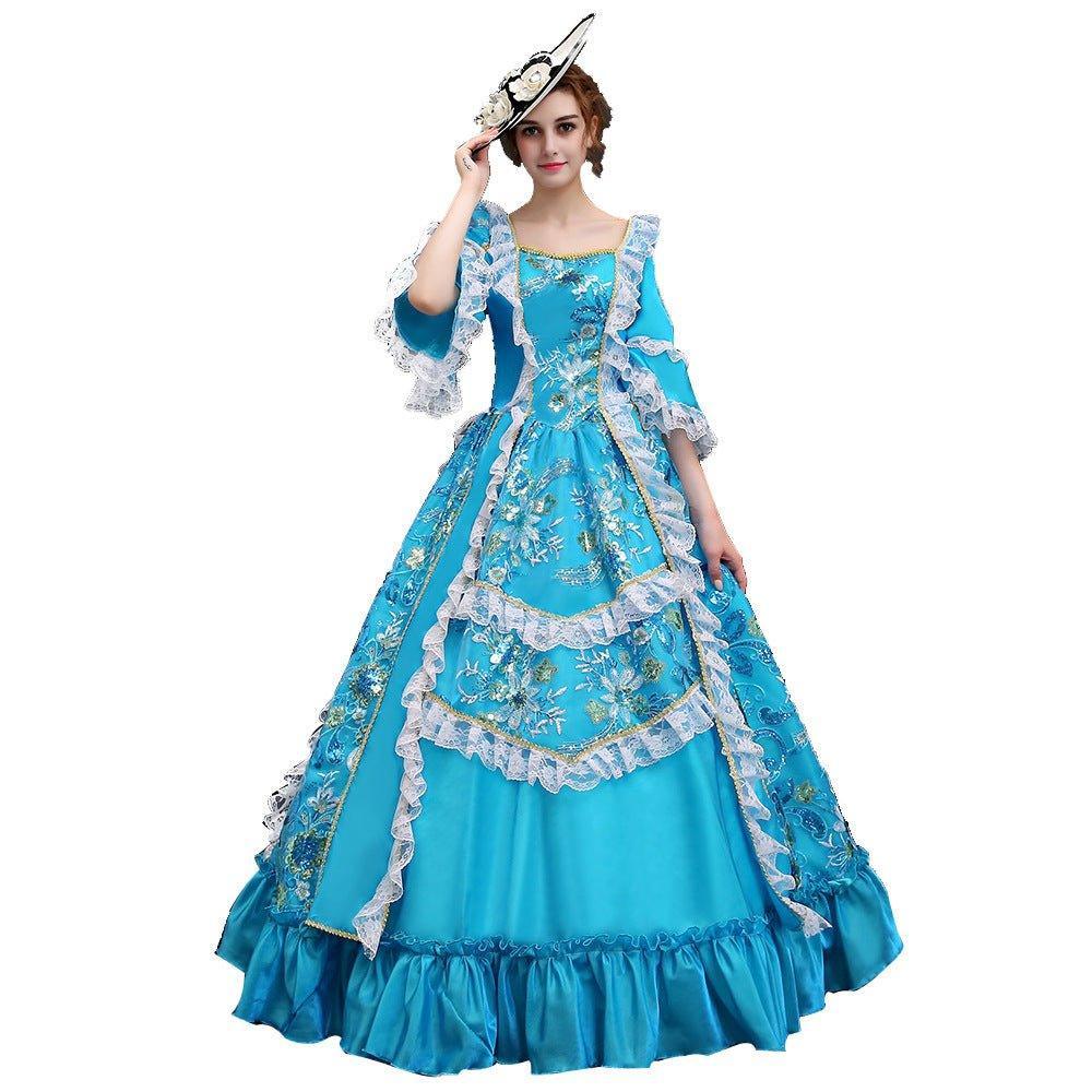 Azure Victorian Gown: Ballet - Inspired European Court Dress for Festive Events - Coscosmos