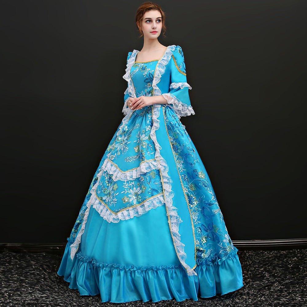 Azure Victorian Gown: Ballet - Inspired European Court Dress for Festive Events - Coscosmos