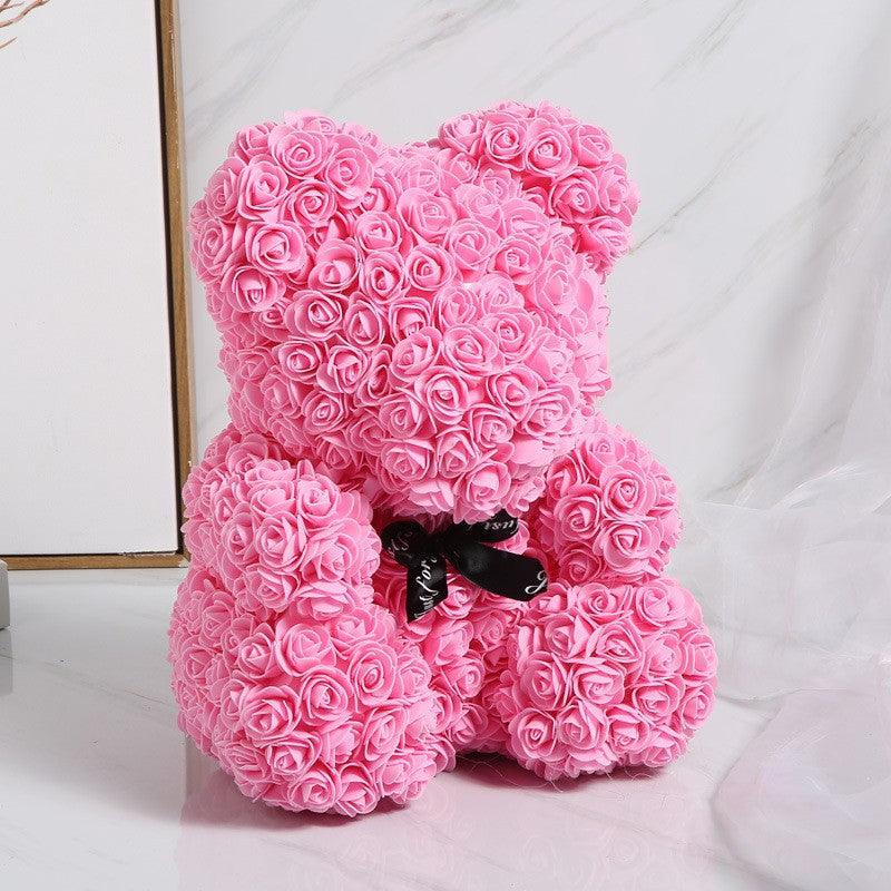 Valentine's Day PE Rose Bear Gift Set with Eternal Foam Rose, Lights, and Elegant Wedding Dress Design