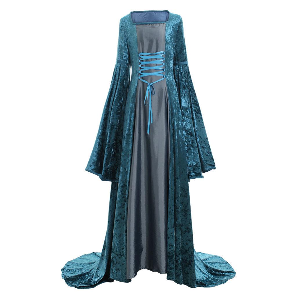 Lady's Medieval Renaissance Historic Blue Dress Inspiration Maiden Velvet Ball Gown Costume Victorian Dress