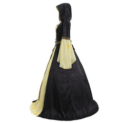 Yellow Black Hooded Medieval Dress with Belt - Women's Stage Musical Vintage Maxi Dresses Party Halloween Outfit