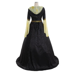 Yellow Black Hooded Medieval Dress with Belt - Women's Stage Musical Vintage Maxi Dresses Party Halloween Outfit