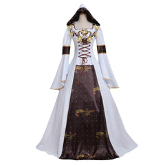 Medieval Victorian Renaissance Gothic Wedding Dress Hooded Flora Flower Laceup Dress