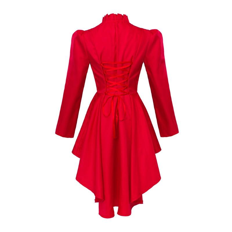 Vintage Gothic High-Low Cocktail Dress – Women's Medieval Cosplay Long Sleeve Bodycon Costume