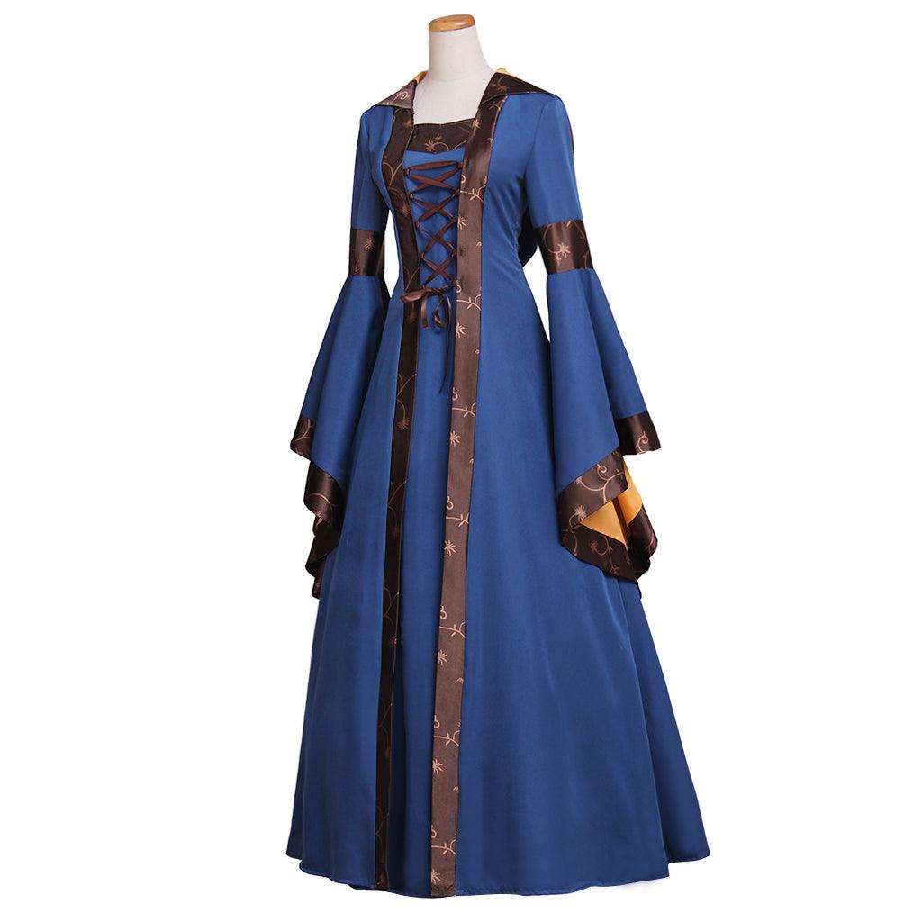 Flare Sleeve Medieval Dress Hooded High Waist Lace Up Vintage Dresses For Women Gothic Cosplay European Court Long Party Dress