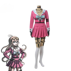 Game Danganronpa Miu Iruma Cosplay Costume Women Pink School Uniform Halloween Top Skirt Bow Full Set