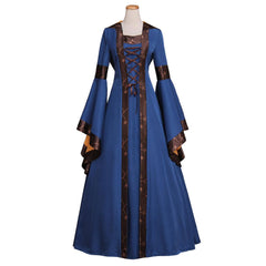 Flare Sleeve Medieval Dress Hooded High Waist Lace Up Vintage Dresses For Women Gothic Cosplay European Court Long Party Dress