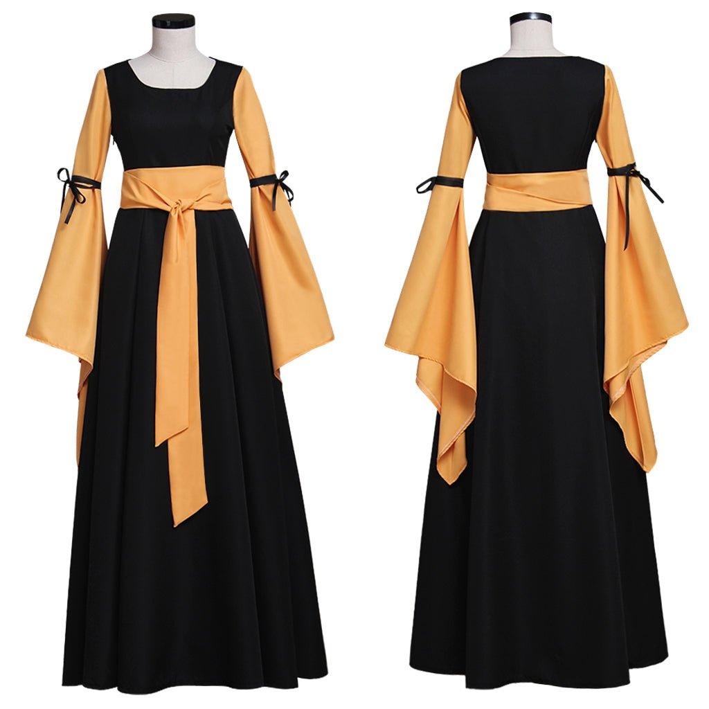 Black and Orange Medieval Dress Renaissance Victorian Gothic Dress for Adult Women Fantasy Halloween Party Costumes - Coscosmos